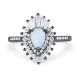 Pear Engagement Ring Baguette Simulated Cubic Zirconia 925 Sterling Silver