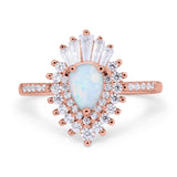 Pear Engagement Ring Baguette Simulated Cubic Zirconia 925 Sterling Silver