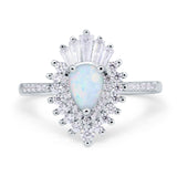 Pear Engagement Ring Baguette Simulated Cubic Zirconia 925 Sterling Silver