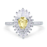 Pear Engagement Ring Baguette Simulated Cubic Zirconia 925 Sterling Silver