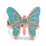 Beautiful Butterfly Ring Solitaire Simulated Turquoise 925 Sterling Silver