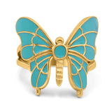 Beautiful Butterfly Ring Solitaire Simulated Turquoise 925 Sterling Silver