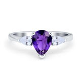 Three Stone Teardrop Engagement Ring Simulated Cubic Zirconia 925 Sterling Silver