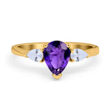 Three Stone Teardrop Engagement Ring Simulated Cubic Zirconia 925 Sterling Silver