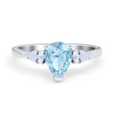 Three Stone Teardrop Engagement Ring Simulated Cubic Zirconia 925 Sterling Silver