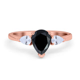 Three Stone Teardrop Engagement Ring Simulated Cubic Zirconia 925 Sterling Silver