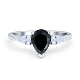 Three Stone Teardrop Engagement Ring Simulated Cubic Zirconia 925 Sterling Silver