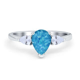 Three Stone Teardrop Engagement Ring Simulated Cubic Zirconia 925 Sterling Silver