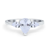 Three Stone Teardrop Engagement Ring Simulated Cubic Zirconia 925 Sterling Silver