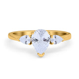 Three Stone Teardrop Engagement Ring Simulated Cubic Zirconia 925 Sterling Silver