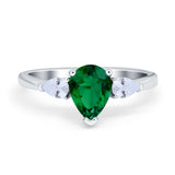 Three Stone Teardrop Engagement Ring Simulated Cubic Zirconia 925 Sterling Silver