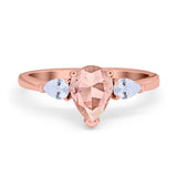 Three Stone Teardrop Engagement Ring Simulated Cubic Zirconia 925 Sterling Silver