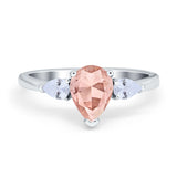 Three Stone Teardrop Engagement Ring Simulated Cubic Zirconia 925 Sterling Silver