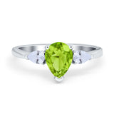 Three Stone Teardrop Engagement Ring Simulated Cubic Zirconia 925 Sterling Silver