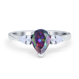 Three Stone Teardrop Engagement Ring Simulated Cubic Zirconia 925 Sterling Silver