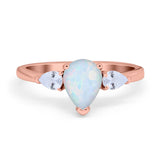Three Stone Teardrop Engagement Ring Simulated Cubic Zirconia 925 Sterling Silver