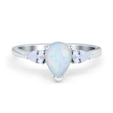 Three Stone Teardrop Engagement Ring Simulated Cubic Zirconia 925 Sterling Silver