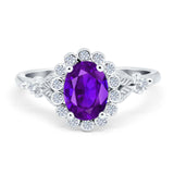 Vintage Oval Engagement Ring Simulated Cubic Zirconia 925 Sterling Silver