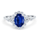 Vintage Oval Engagement Ring Simulated Cubic Zirconia 925 Sterling Silver