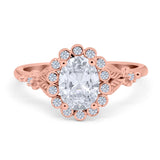 Vintage Oval Engagement Ring Simulated Cubic Zirconia 925 Sterling Silver