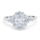 Vintage Oval Engagement Ring Simulated Cubic Zirconia 925 Sterling Silver