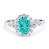 Vintage Oval Engagement Ring Simulated Cubic Zirconia 925 Sterling Silver