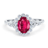 Vintage Oval Engagement Ring Simulated Cubic Zirconia 925 Sterling Silver