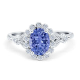 Vintage Oval Engagement Ring Simulated Cubic Zirconia 925 Sterling Silver