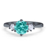 Three Stone Wedding Ring Round Simulated Cubic Zirconia 925 Sterling Silver