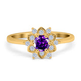 Halo Floral Engagement Ring Round Simulated Cubic Zirconia 925 Sterling Silver