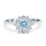 Halo Floral Engagement Ring Round Simulated Cubic Zirconia 925 Sterling Silver