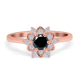 Halo Floral Engagement Ring Round Simulated Cubic Zirconia 925 Sterling Silver