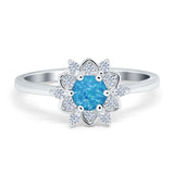Halo Floral Engagement Ring Round Simulated Cubic Zirconia 925 Sterling Silver