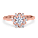 Halo Floral Engagement Ring Round Simulated Cubic Zirconia 925 Sterling Silver