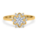 Halo Floral Engagement Ring Round Simulated Cubic Zirconia 925 Sterling Silver