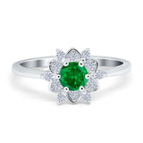 Halo Floral Engagement Ring Round Simulated Cubic Zirconia 925 Sterling Silver