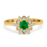 Halo Floral Engagement Ring Round Simulated Cubic Zirconia 925 Sterling Silver