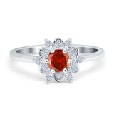Halo Floral Engagement Ring Round Simulated Cubic Zirconia 925 Sterling Silver