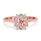 Halo Floral Engagement Ring Round Simulated Cubic Zirconia 925 Sterling Silver