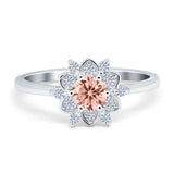 Halo Floral Engagement Ring Round Simulated Cubic Zirconia 925 Sterling Silver