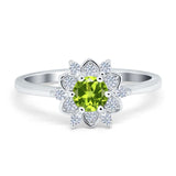Halo Floral Engagement Ring Round Simulated Cubic Zirconia 925 Sterling Silver