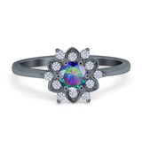 Halo Floral Engagement Ring Round Simulated Cubic Zirconia 925 Sterling Silver