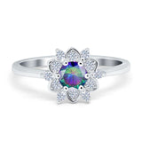 Halo Floral Engagement Ring Round Simulated Cubic Zirconia 925 Sterling Silver