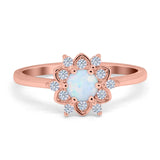 Halo Floral Engagement Ring Round Simulated Cubic Zirconia 925 Sterling Silver