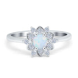 Halo Floral Engagement Ring Round Simulated Cubic Zirconia 925 Sterling Silver
