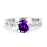 Solitaire Accent Wedding Ring Round Simulated Cubic Zirconia 925 Sterling Silver