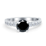 Solitaire Accent Wedding Ring Round Simulated Cubic Zirconia 925 Sterling Silver