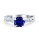 Solitaire Accent Wedding Ring Round Simulated Cubic Zirconia 925 Sterling Silver