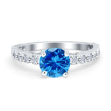 Solitaire Accent Wedding Ring Round Simulated Cubic Zirconia 925 Sterling Silver
