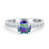 Solitaire Accent Wedding Ring Round Simulated Cubic Zirconia 925 Sterling Silver